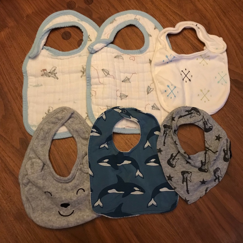 bundle of six baby boy bibs